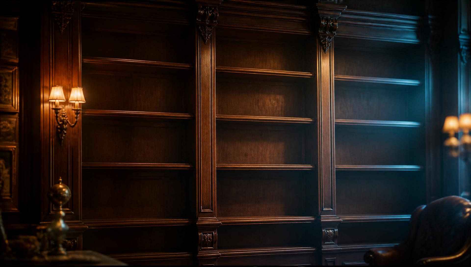Warm wooden library shelf